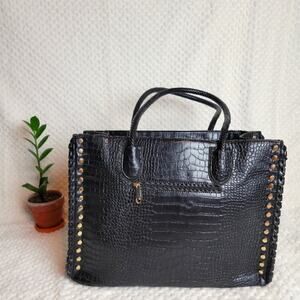 NWT Diophy Black Vegan Leather Croc Embossed Handbag